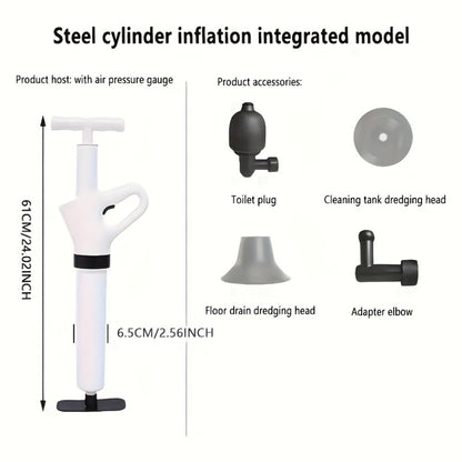Heavy-Duty Drainage Spray Gun with Adjustable Pressure - Air Plunger Tool for Unclogging Toilets Sinks & Floor Drains, No Electricity Needed, Durable Plastic Design, 1pc White
