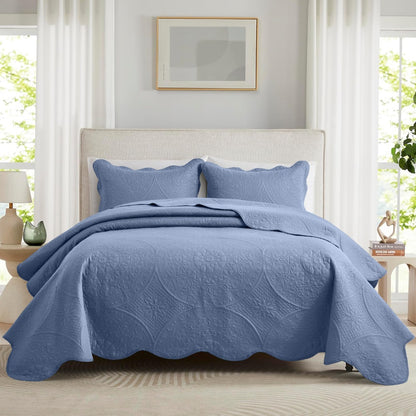 Quilted Bedspread Set 3 Piece – Soft Floral Coverlet with Pillow Shams, Lightweight Breathable Quilt for Bedroom & Guest Room, All Season Bed Cover