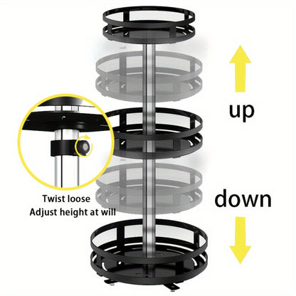 Lazy Susan Turntable Organizer Metal Rotating Spice Rack 1 2 3 Tier for Cabinet Kitchen Countertop Pantry Bathroom – Spinning Storage Rack with Suction Cup Feet & Labels