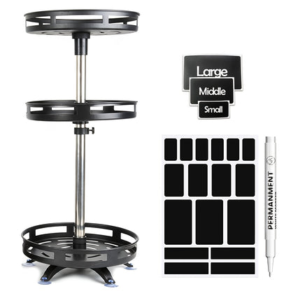 Lazy Susan Turntable Organizer Metal Rotating Spice Rack 1 2 3 Tier for Cabinet Kitchen Countertop Pantry Bathroom – Spinning Storage Rack with Suction Cup Feet & Labels