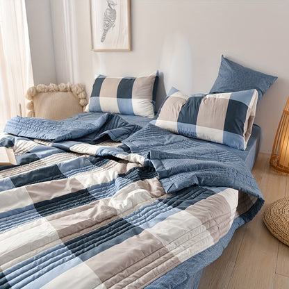 Quilt Set 3 Piece Summer Cooling – Floral Printed Thin Comforter with 2 Pillowcases, Soft Skin-Friendly Bedding for Twin Full Queen King, All Season Lightweight Blanket for Bedroom Hotel Guest Room