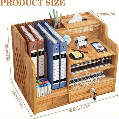 Wooden Desk Organizer for Office, Stackable Paper Tray File Holder for Home Office School, Desktop Document Sorter