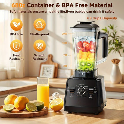 Professional Blender for Kitchen 68oz 25000RPM 2400W - Countertop Smoothie Blender with 2 Containers Stainless Steel Blade Variable Speed Pulse for Ice Frozen Fruit Juice Shakes 7 Colors
