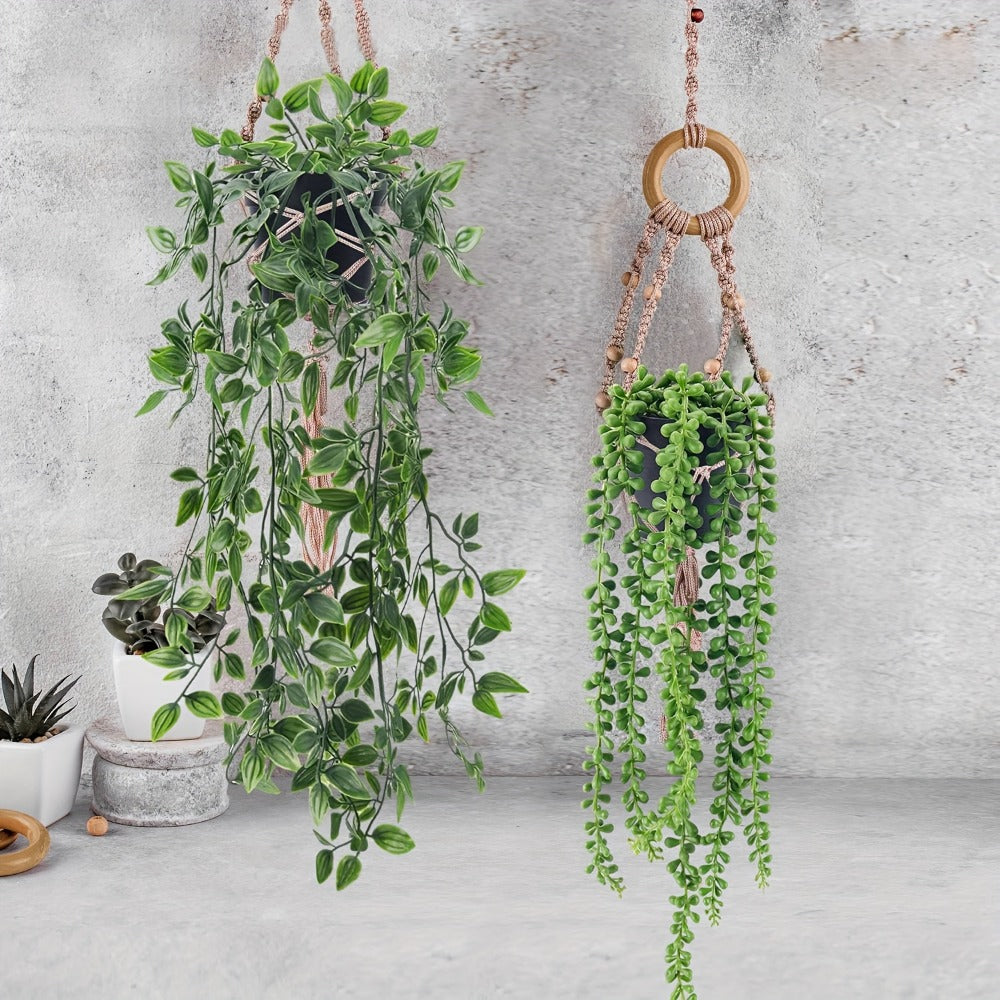 Artificial Hanging Plants 4 Pack – Fake Trailing Vines for Indoor Outdoor Wall Shelf Room Decor, Realistic Faux Rose Greenery Hanging Basket Decoration