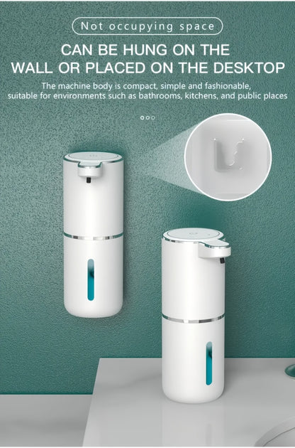 Automatic Foam Soap Dispenser Wall Mount Touchless 400ml USB Rechargeable IPX5 Waterproof 4 Adjustable Levels Sensor Soap Pump for Bathroom Kitchen Sink Office Hotel
