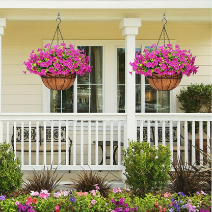 Artificial Hanging Flowers Outdoor UV-Resistant Fake Petunias with Planter Basket – Realistic Faux Hanging Plants for Garden Patio Porch Balcony Railing Decor