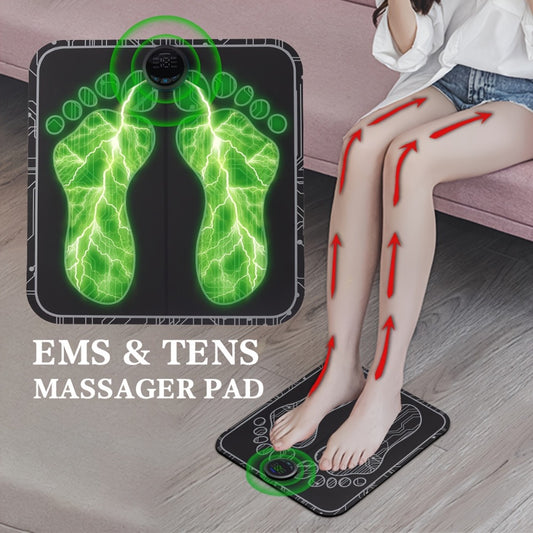EMS Foot Massager Pad with TENS Therapy – Portable Electric Foot Massage Machine, Reusable Pad, Multiple Mode Adjustment, Pain Relief for Plantar Fasciitis & Tired Feet
