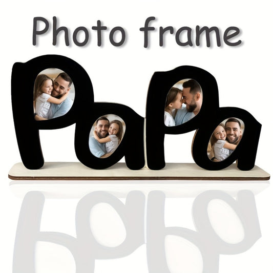 Wooden Photo Frame Papa Circular Classic Design Desktop Display Sentimental Gift for Dad Husband Grandfather Father's Day Birthday Christmas Home Decor Durable Wood Picture Frame