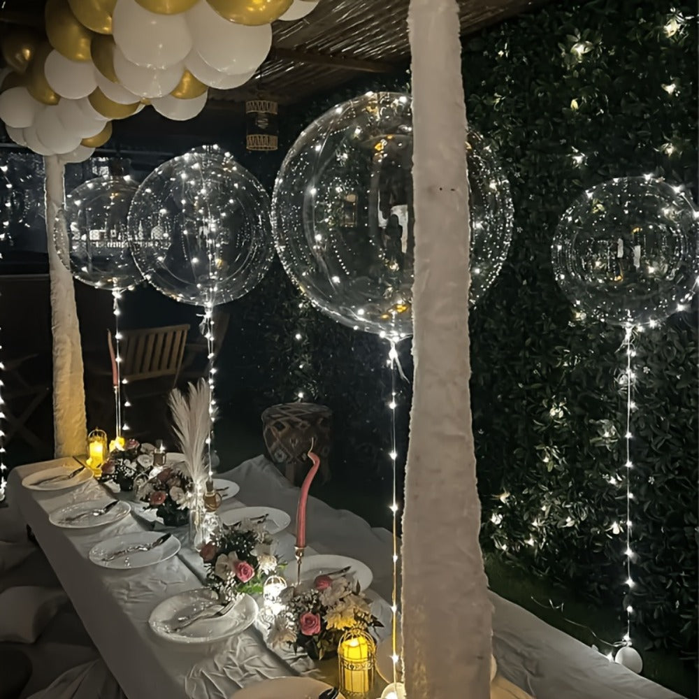LED Bubble Balloon Set 40 Pack (20 Balloons + 20 LED Lights) for Birthday Wedding Christmas Halloween Party Decoration – White & Yellow, Helium Compatible, Battery Not Included