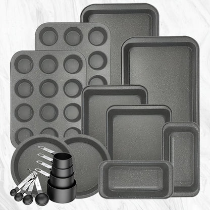 Nonstick Baking Pan Set 2 to 18pcs Carbon Steel Round Square Cake Pan Muffin Pan Bread Pan Cookie Sheet Pizza Pan Wire Rack Whisk Spatula Measuring Spoon Complete Bakeware Set