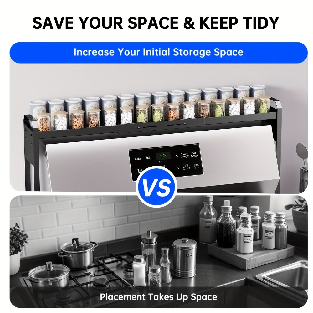 Stove Shelf Spice Rack Organizer – Expandable Adjustable Height Kitchen Storage Rack for Back of Stove, Over Sink, Counter Top Organization