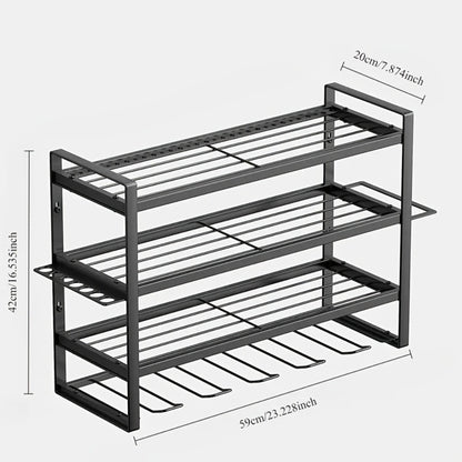 Wall Tool Storage Rack Heavy Duty Metal Organizer - 4 Layer Cordless Drill Holder Clamp Bracket Workbench Wall Mount Space Saving Workshop Garage Storage