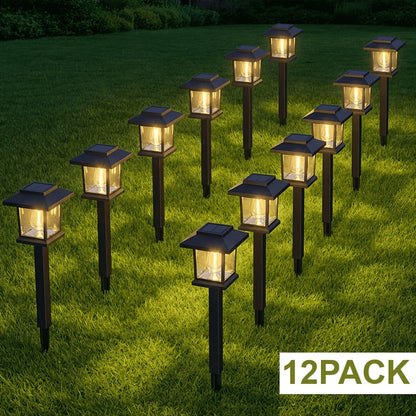 Solar Pathway Lights Outdoor Edison Style LED – Up to 12 Hours Auto On/Off IP44 Waterproof | Warm White Solar Garden Lights for Yard, Driveway & Walkway | Black & Brown Upgraded Stake Lights