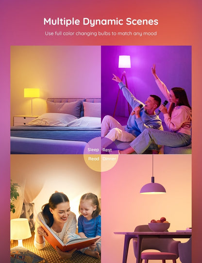 Smart Light Bulbs RGBCW Color Changing A19 E26 9W 800LM WiFi Bluetooth LED Bulb Compatible with Alexa Google Home 16 Million Colors Music Sync Dimmable for Bedroom Living Room Party Halloween Decor 2 4 6 Pack