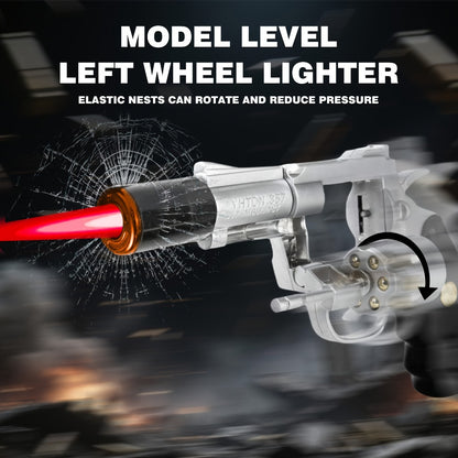 Windproof Butane Lighter with Adjustable Flame | Pistol Revolver & Wheel Design for Camping Outdoor Cooking Grilling BBQ Charcoal Lighting