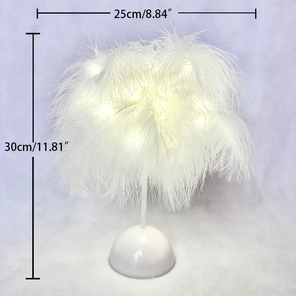 Feather LED Table Lamp – 40-Head Copper Wire Night Light, Romantic Atmosphere Lamp for Bedroom Living Room, Cute Desk Decor Light for Birthday Valentine's Day Gift (White / Pink, 1pc / 2pcs)