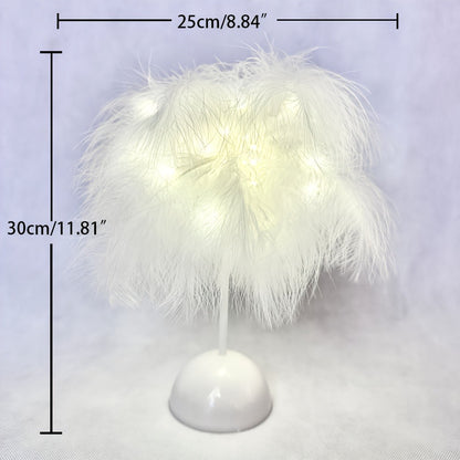 Feather LED Table Lamp – 40-Head Copper Wire Night Light, Romantic Atmosphere Lamp for Bedroom Living Room, Cute Desk Decor Light for Birthday Valentine's Day Gift (White / Pink, 1pc / 2pcs)