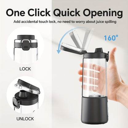 Portable Smoothie Blender USB-C Fast Charge 6-Blade Stainless Steel – Digital Timer Battery Display High-Speed Ice Crush No-Spill Lid | Protein Shake Gym Travel Blender in Black Pink White