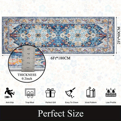 Runner Rug Boho Hallway Rug Machine Washable Non-Slip Vintage Farmhouse Accent Area Rug for Entryway Kitchen Living Room Bedroom Laundry Room - 2x6 2x8 2x10 Carpet Mat