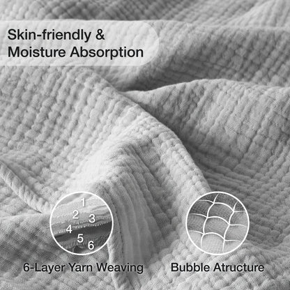 Muslin Blanket 100% Cotton 6-Layer – Breathable Soft Gauze Throw for Couch & Bed, All Season, Machine Washable, 13 Colors, 5 Sizes
