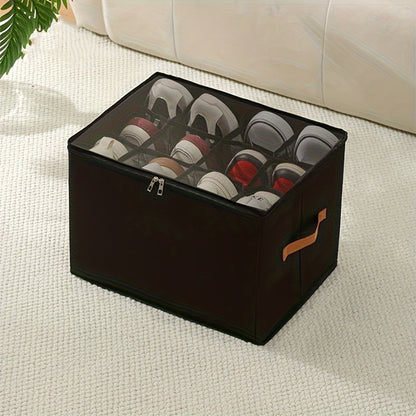 Oxford Fabric Shoe Storage Organizer with Adjustable Dividers, Transparent Lid & Handles – Holds 12 Pairs, Foldable, Zippered Dustproof, 2 or 4 Pack