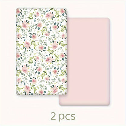 Fitted Sheet 2 Pack Super Soft Microfiber Mattress Cover Cute Animal Flower Pattern Pink Flower Whale Deer Home Travel Machine Washable Unisex Christmas Gift