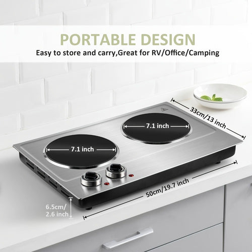 Electric Infrared Cooktop Double Burner Hot Plate – 1800W Portable Dual Temperature Control, Easy-Clean Smooth Surface, Countertop Infrared Stove for Home Kitchen & Dorm, Black or Silver