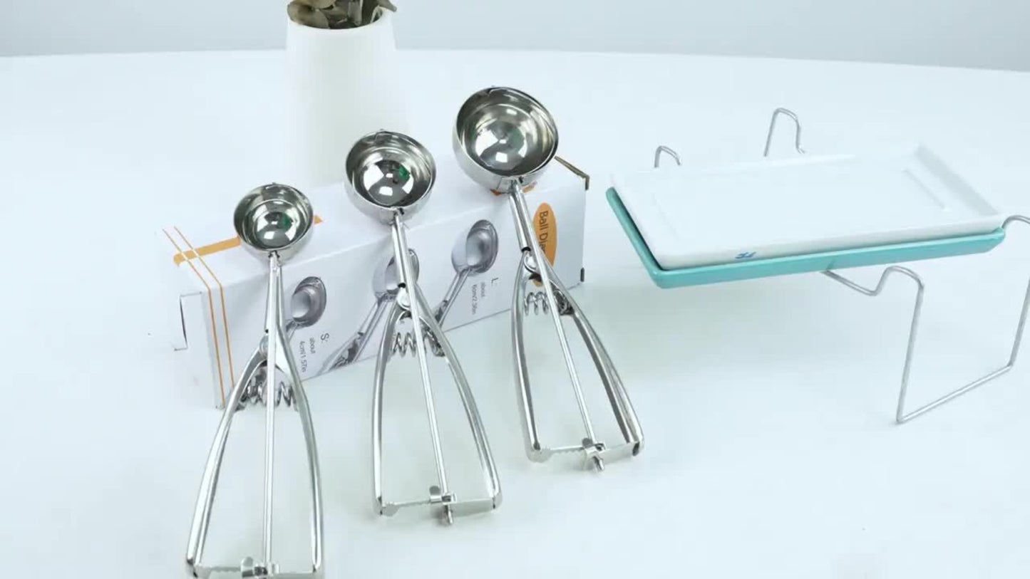 Ice Cream Scoop Set 3pcs Stainless Steel Cookie Scoop Trigger Release Fruit Scoop Watermelon Baller Dough Scoop for DIY Desserts Baking Ice Cream Shops