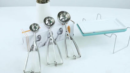 Ice Cream Scoop Set 3pcs Stainless Steel Cookie Scoop Trigger Release Fruit Scoop Watermelon Baller Dough Scoop for DIY Desserts Baking Ice Cream Shops
