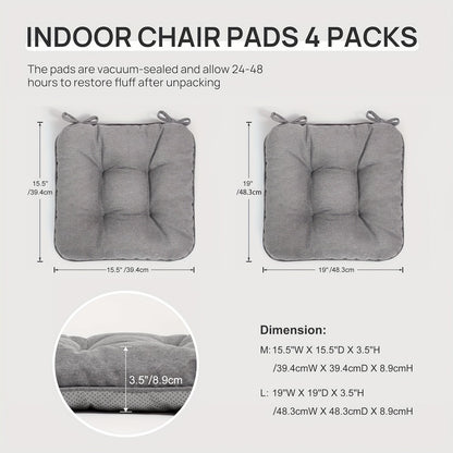 Memory Foam Chair Cushions 4/8 Pack, Non-Slip Seat Pads for Dining Chairs, Kitchen, Office & Patio – Indoor Outdoor Chair Pads M/L Size