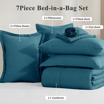7 Piece Comforter Set Luxury Soft Fluffy Bedding All Season Bed in a Bag with Comforter Fitted Sheet Flat Sheet Pillowcases Hypoallergenic Breathable Easy Care Queen King Twin XL Full