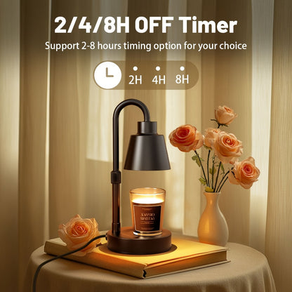 Candle Warmer Lamp 2 Pack with Timer & Dimmer – Electric Wax Warmer for Jar Candles, Adjustable Height 10.4–14.4", Black Metal, 2H/4H/8H Timer, 4-Level Dimming, Cozy Home Decor Gift