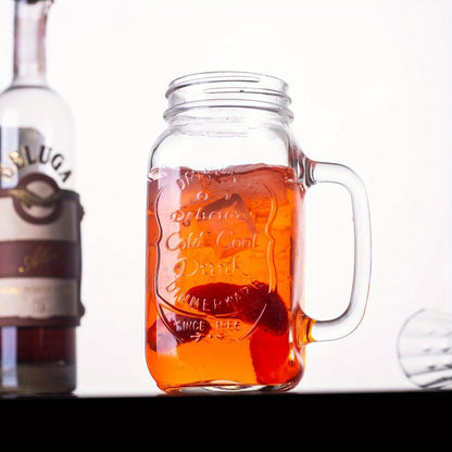 24oz Mason Jar Drinking Glasses with Handle 4 Pack – Party Beverage Cups, Dishwasher Safe Glass Mugs
