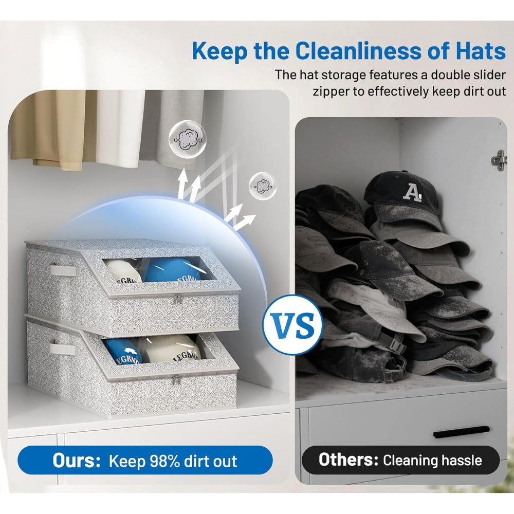 Baseball Cap Organizer for Closet – Large Hat Storage Box Holds 24 Ball Caps | Clear Window, Dustproof, Cardboard Inserts | Hat Rack Holder for Men & Women Bedroom Closet & Car