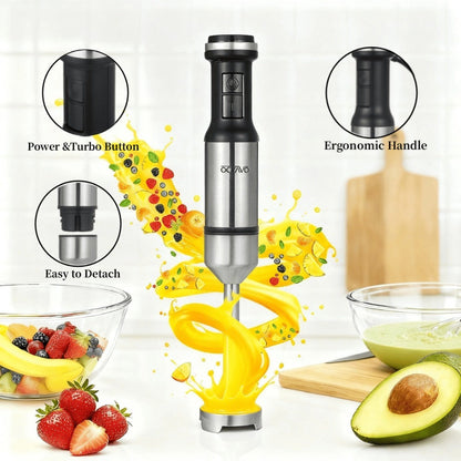 800W Immersion Hand Blender 5-in-1 Set – Stainless Steel Stick Mixer with Whisk, Frother, 1000ml Cup & 450ml Food Chopper for Smoothies, Soup & More