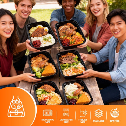 Meal Prep Containers with Lids 50 Pack BPA Free – 32oz & 38oz Stackable Disposable Plastic Food Storage Containers, Microwave Dishwasher Freezer Safe | Restaurant, Catering, Home Kitchen & Lunch Boxes