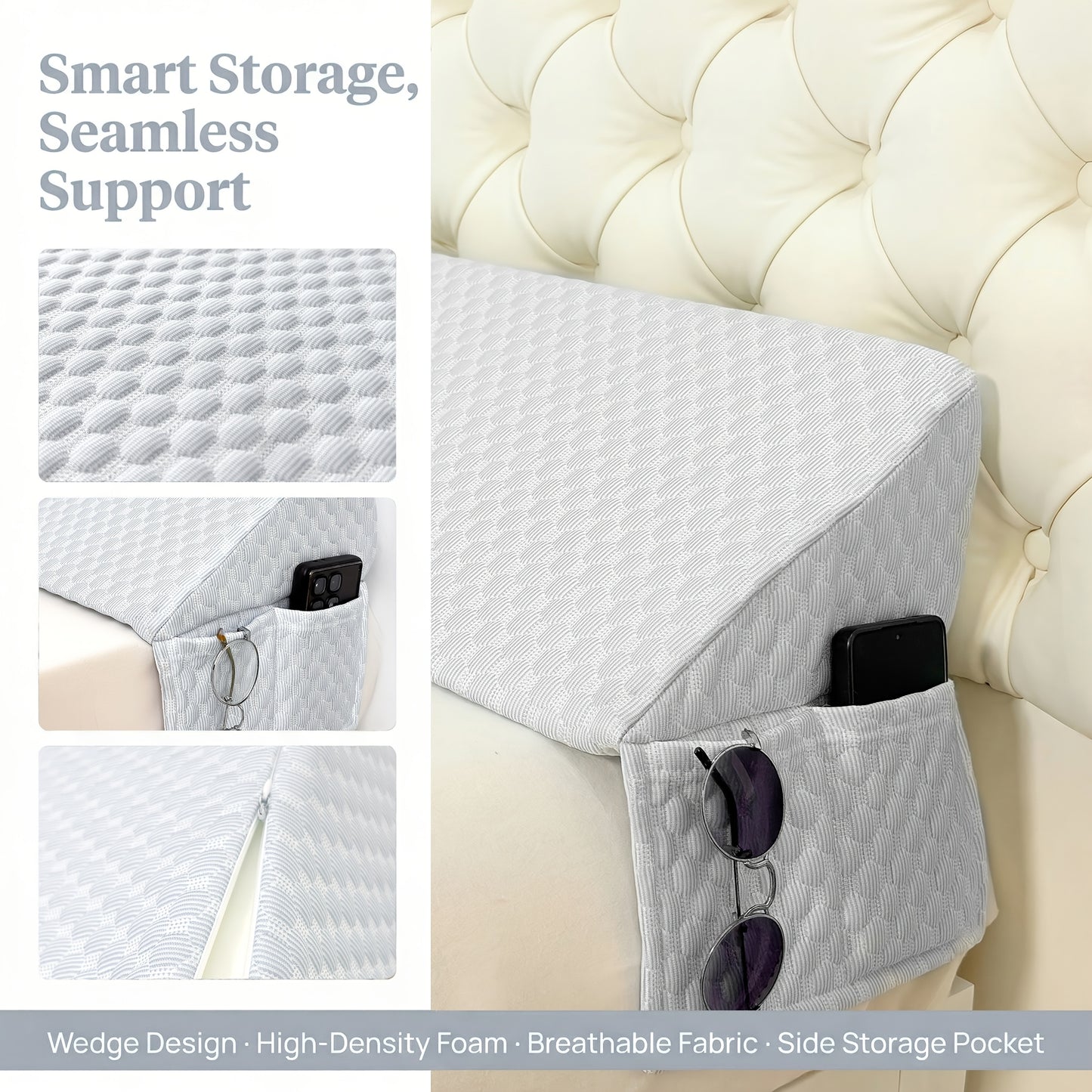 Bed Wedge Pillow Headboard Gap Filler Mattress Wedge Fills 0-7 Inch Gap Between Headboard and Mattress Backrest Pillow Twin Full Queen King