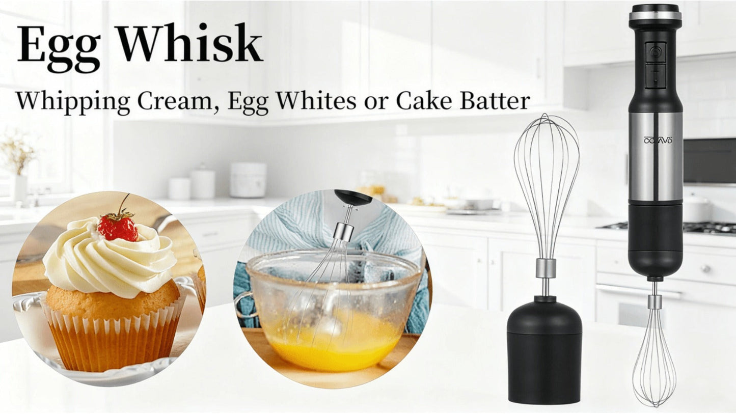 800W Immersion Hand Blender 5-in-1 Set – Stainless Steel Stick Mixer with Whisk, Frother, 1000ml Cup & 450ml Food Chopper for Smoothies, Soup & More