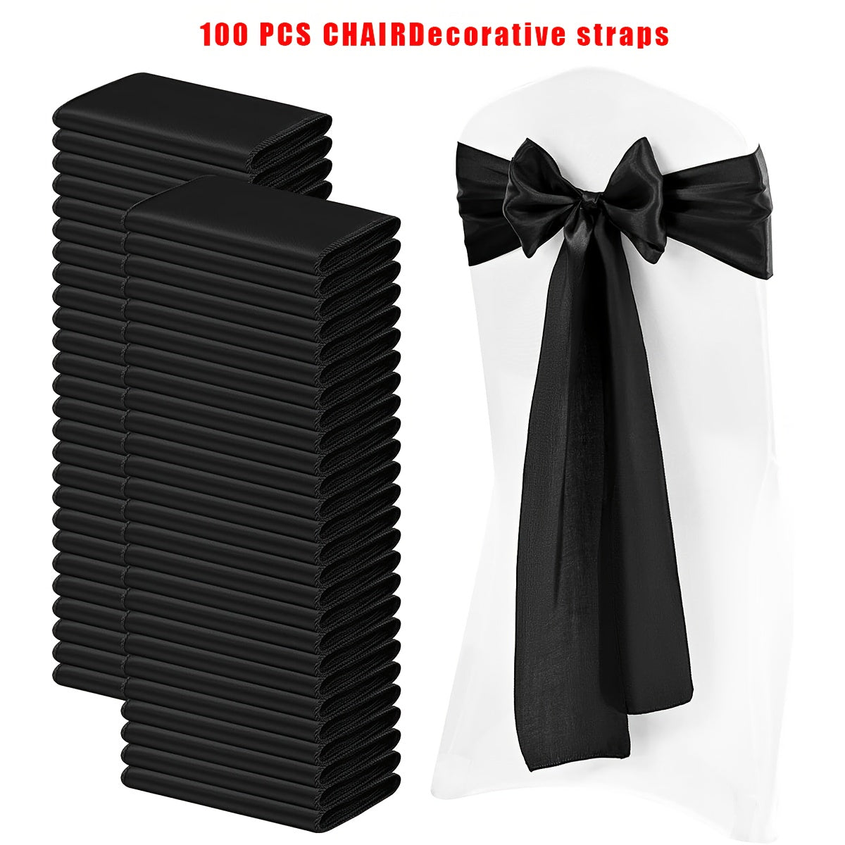 100pcs Satin Chair Sashes Bows for Wedding Banquet Party Event Decoration – 13 Colors, 18×275cm