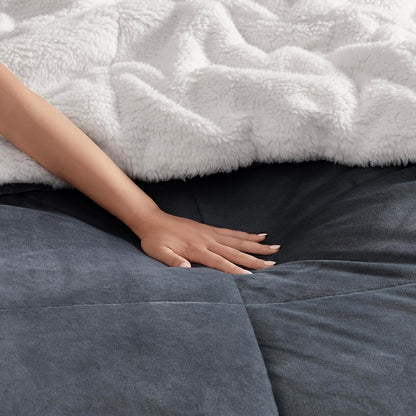 Sherpa Fleece Comforter Set Extra Thick Plush Microfiber Reversible Soft Warm Luxury Bed Blanket Twin XL Full Queen King 10 Colors Lightweight Cozy Bedding