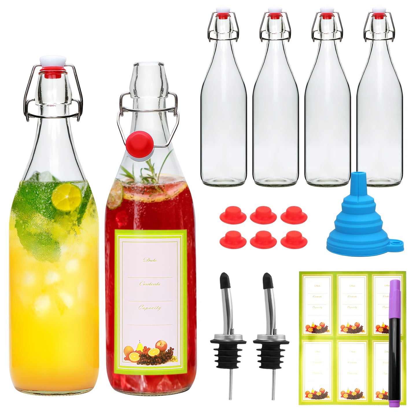 Flip Top Glass Bottles with Stopper 16oz | Airtight Swing Top Bottle for Kombucha, Juice, Vinegar, Honey, Vanilla Extract – Kitchen Storage Set