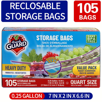 Reclosable Food Storage Bags Heavy Duty Ziplock Seal Fresh-Keeping Bags for Fruits Vegetables Grains Meat Kitchen Organizer Multiple Sizes 0.25 Gal 1 Gal 2 Gal