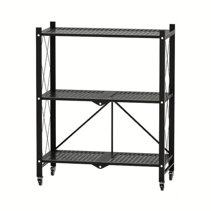 Rolling Storage Rack with Wheels 3 4 5 Tier Folding Shelving Unit No Assembly Required, Freestanding Metal Shelf Organizer for Kitchen Living Room Garage Office Basement, Black White