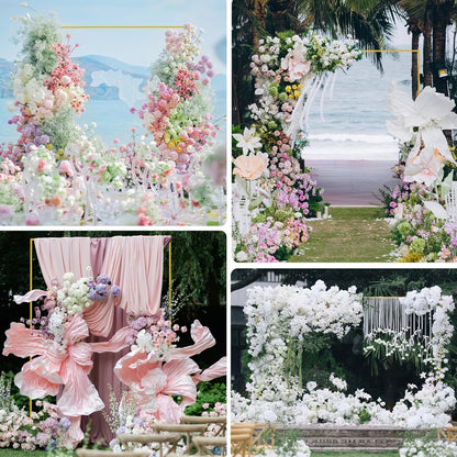 Backdrop Stand Heavy Duty Golden Adjustable Pipe Drape Kit Square Metal Arch Party Frame for Wedding Birthday Banquet Photo Booth