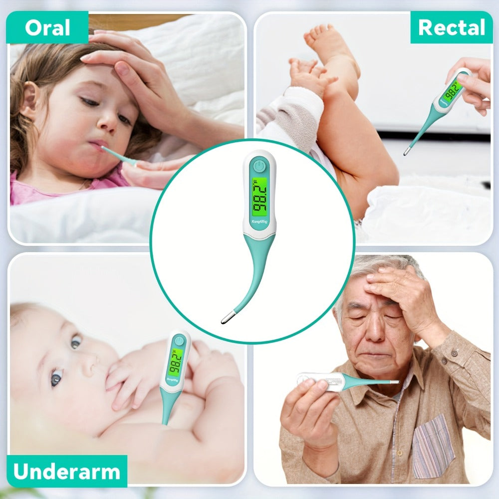 Digital Oral Thermometer for Adults & Kids – 8-Second Fast Read, Bendable Tip, 3-Color Fever Backlight, 32 Memory Records, Rectal Use for Infants, Celsius/Fahrenheit Conversion