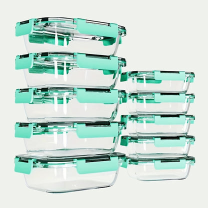Glass Food Storage Containers with Lids 10PCS Set – Airtight Leak-Proof Meal Prep Containers, Dishwasher & Oven Safe, Lunch & Leftover Storage