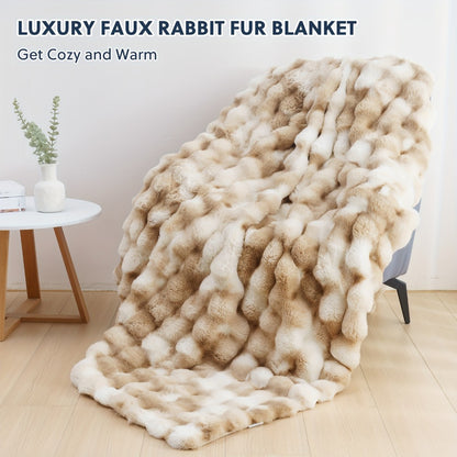 Faux Rabbit Fur Throw Blanket – Ultra-Soft Plush Fleece for Bed, Couch, Sofa & Travel, All Season, 11 Colors, Throw to King Size