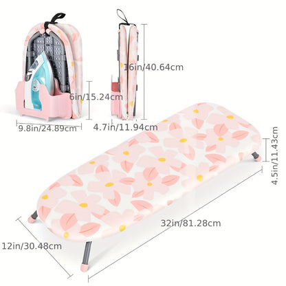 Tabletop Ironing Board with Iron Holder - Compact Portable Mini Ironing Board with Non-Slip Feet, Heat Resistant Cover, Space Saving Design for Small Spaces, Dorm, Travel - Pink