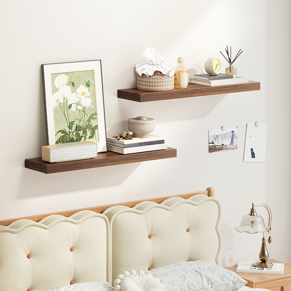 Floating Wall Shelves Set – Wooden Wall-Mounted Shelves for Living Room, Kitchen & Bathroom (2/4/6pcs, 15.7"/19.7"/22")