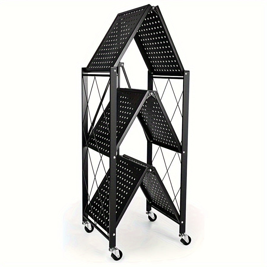 3/4/5-Tier Wheeled Storage Rack with Shelves – Foldable Floor-Standing Utility Organizer